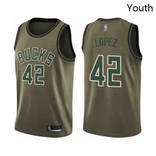 Youth Milwaukee Bucks 42 Robin Lopez Swingman Green Salute to Service Basketball Jersey
